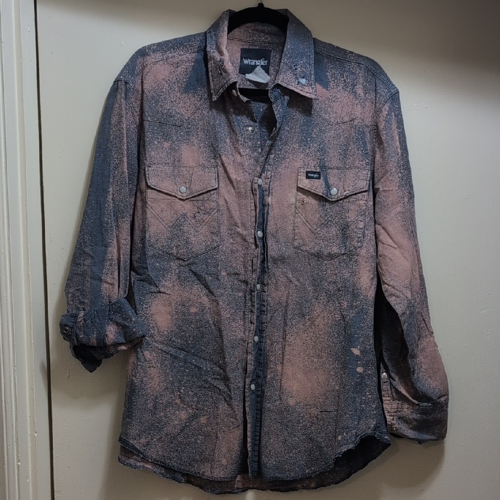 Wrangler Distressed Pink and Blue Shirt